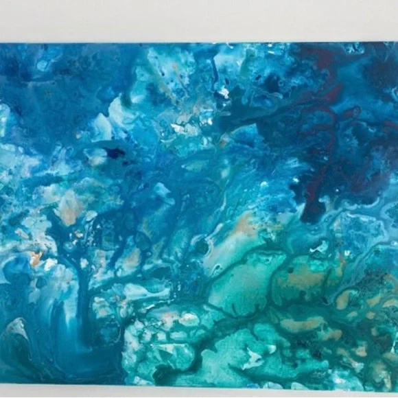 SALE-Fluid art painting, Blue Abstract Painting Original Art Wall Decor - Picture 2 of 3